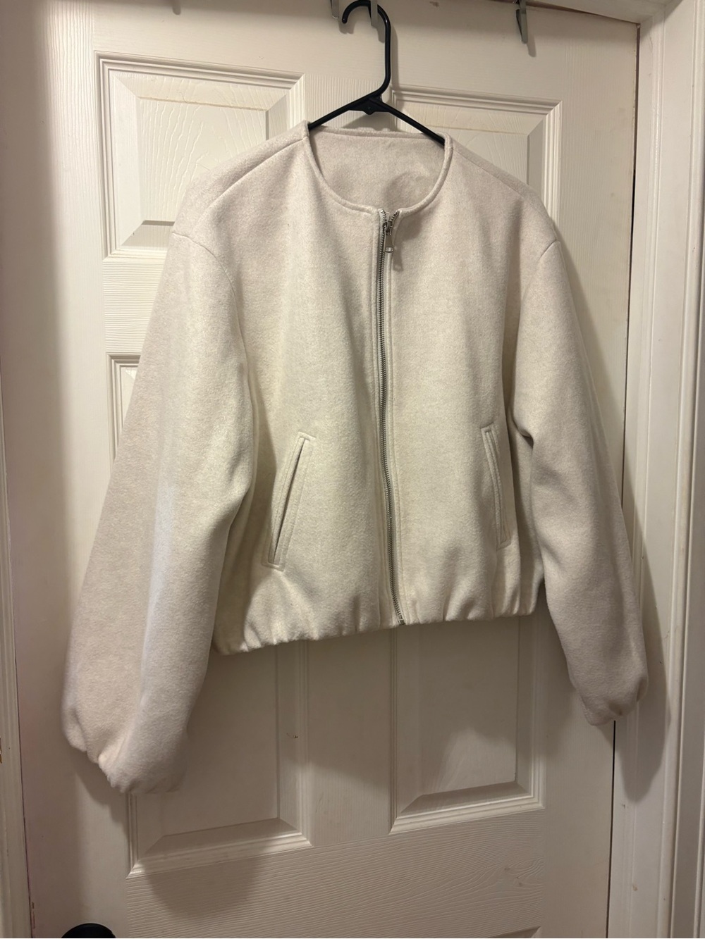 Women's Cream Zip-Front Bomber Jacket